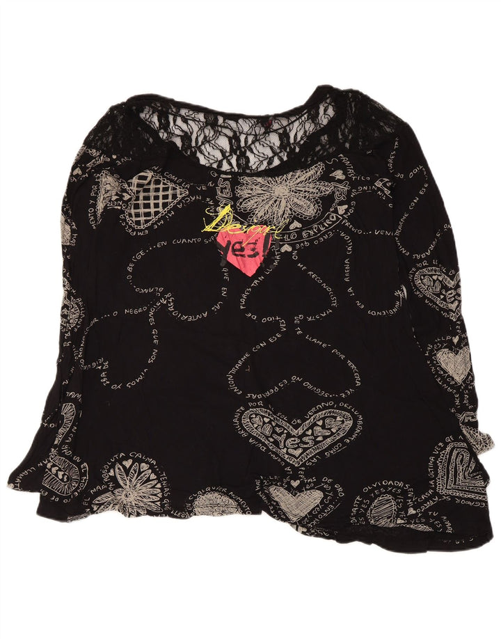 Desigual Womens Graphic Blouse Top UK 12 Medium Black Geometric Heart