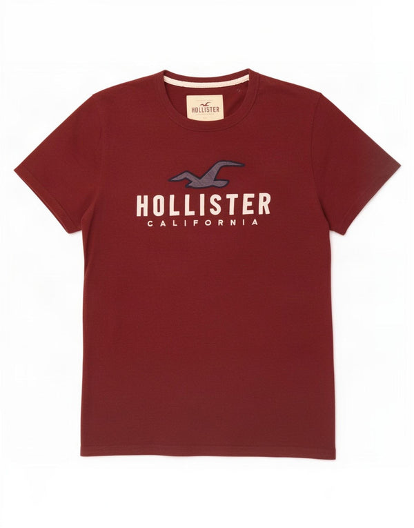 Мужская футболка с рисунком Hollister, средний темно-бордовый хлопок в крапинку