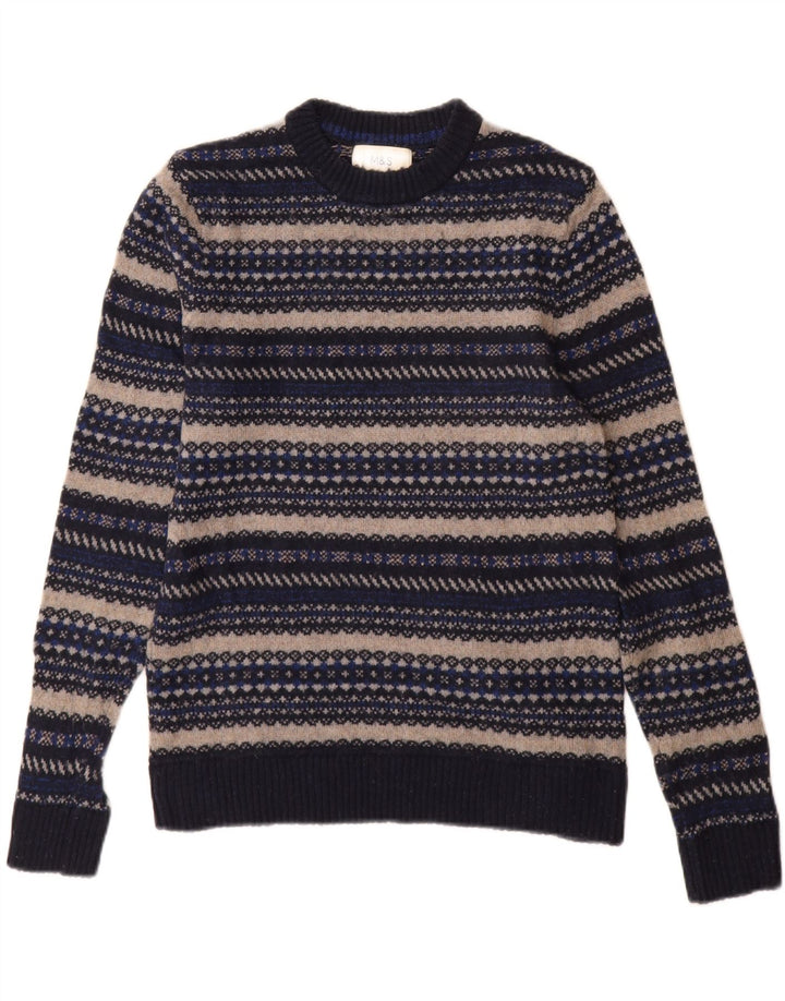 Marks & Spencer Mens Crew Neck Jumper Sweater Small Navy Blue Striped