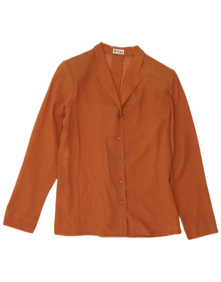 Camicetta Camicia Vintage da Donna IT 46 Large Marrone Lana Vergine