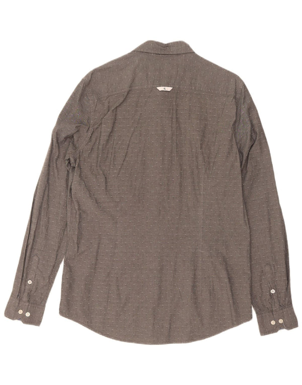 Calvin Klein Mens Slim Fit Shirt Large Grey Spotted Cotton
