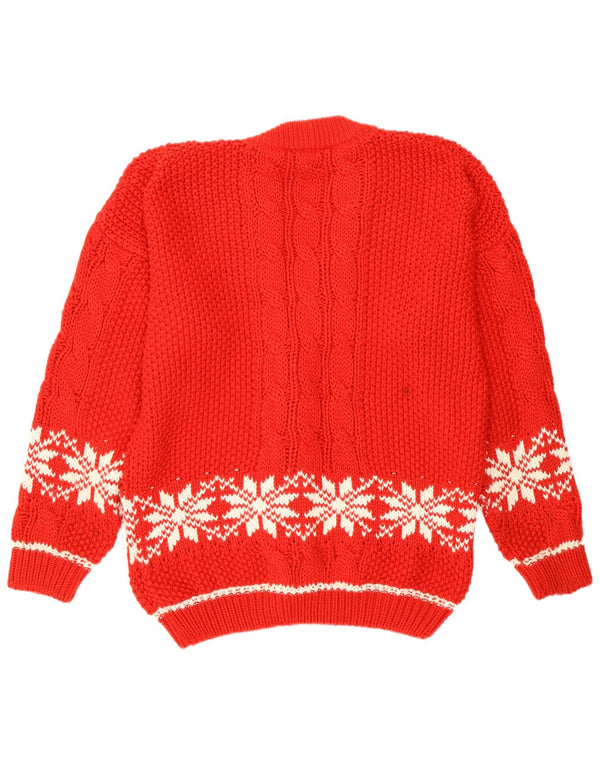 Vintage γυναικείο Snowflake Cardigan πουλόβερ UK 14 Large Red Fair Isle Retro