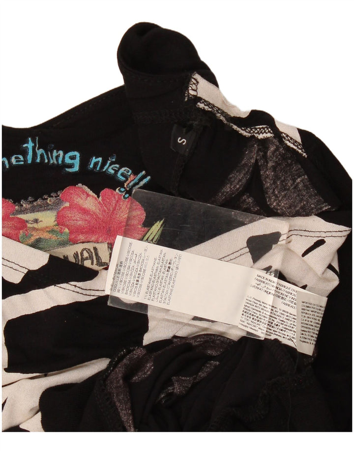 Desigual Womens Graphic Batwing Blouse Top UK 10 Small Black Geometric