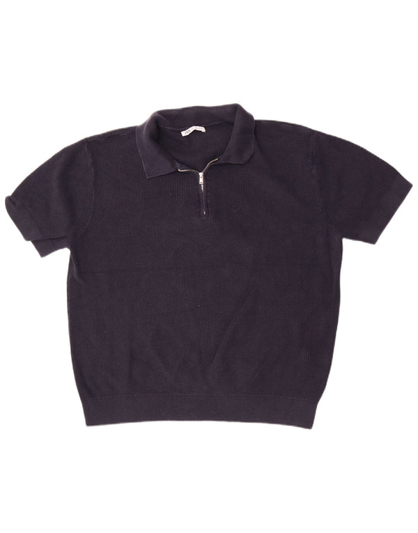 Polo da uomo Zara grande in cotone blu navy