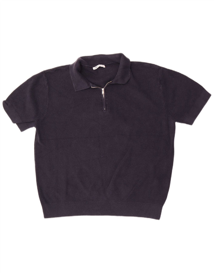 Polo da uomo Zara grande in cotone blu navy