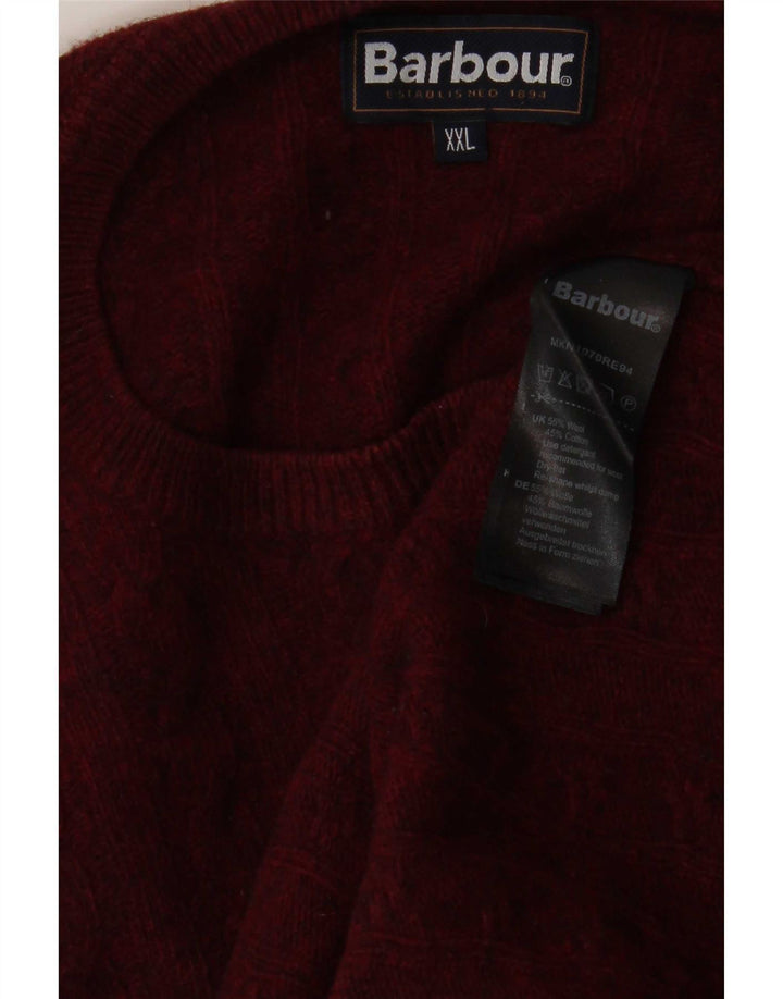 Barbour Mens Crew Neck Jumper Sweater 2XL Burgundy Wool
