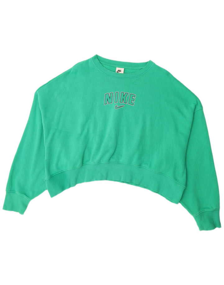 Nike Womens Oversized Graphic Crop Sweatshirt Jumper UK 14 Medium Green