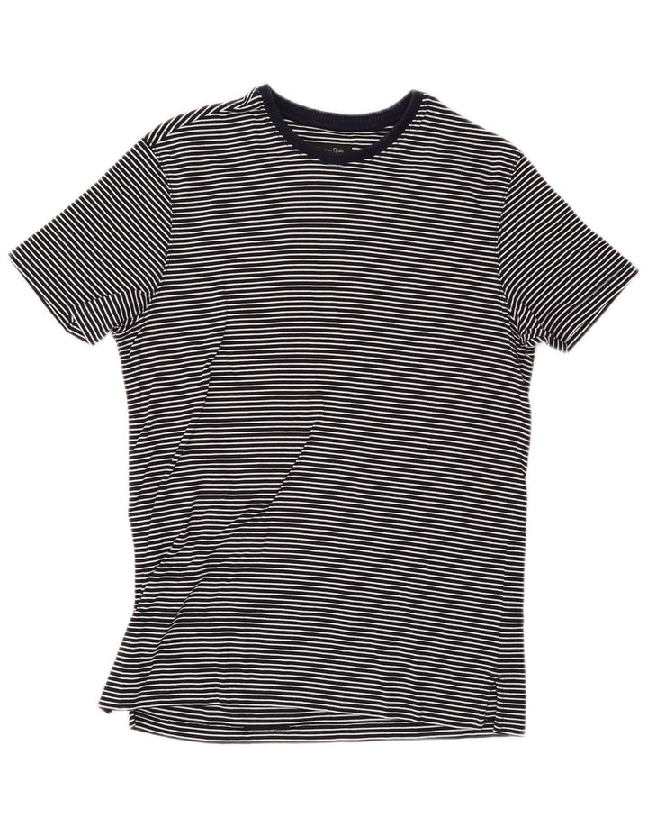 Massimo Dutti Herren T-Shirt Top Medium Marineblau Nadelstreifen