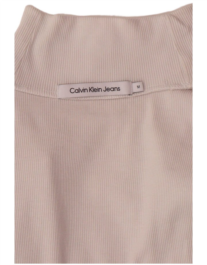 CALVIN KLEIN JEANS Womens Crop Top Long Sleeve UK 12 Medium White