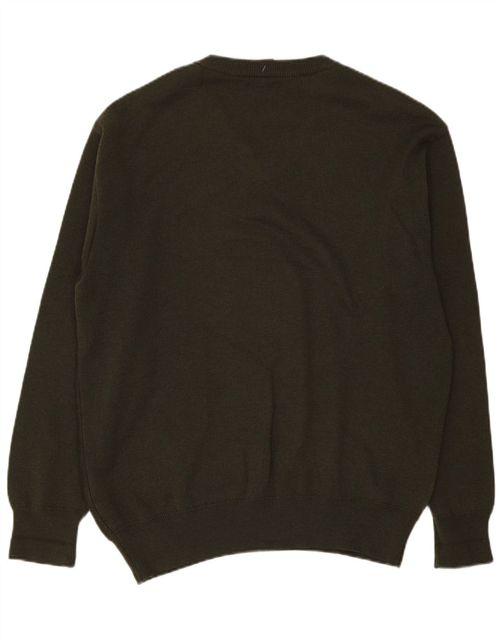 Gabicci Mens V-Neck Jumper Sweater Large Khaki Striped Wool