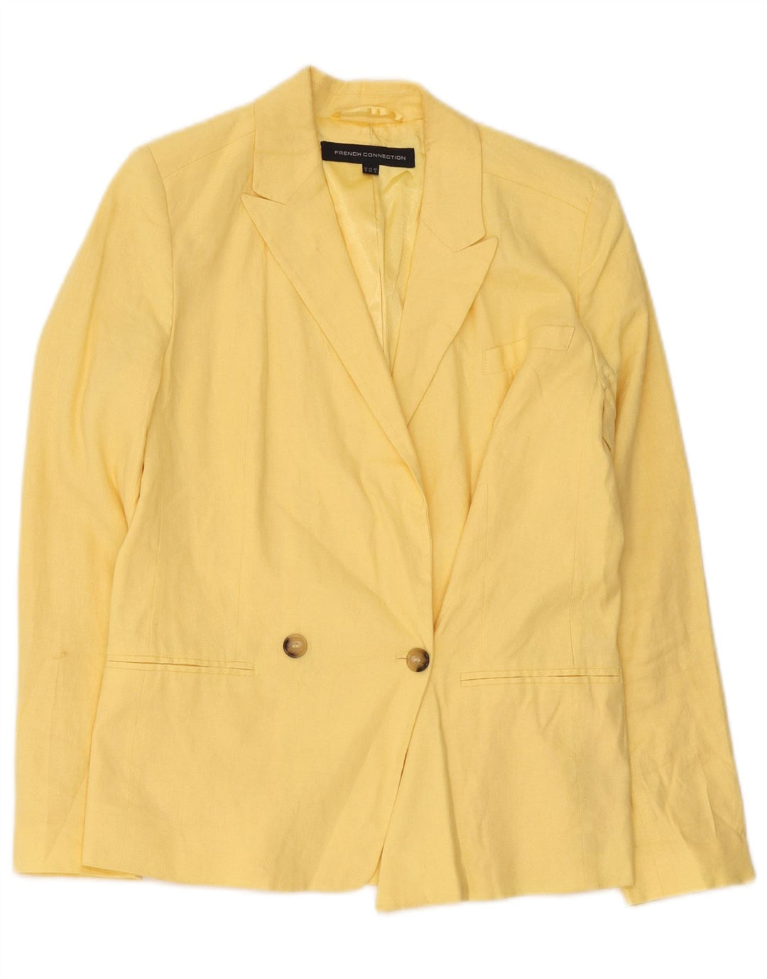 French Connection Womens Double Breasted Blazer Jacket UK 6 XS Yellow Linen