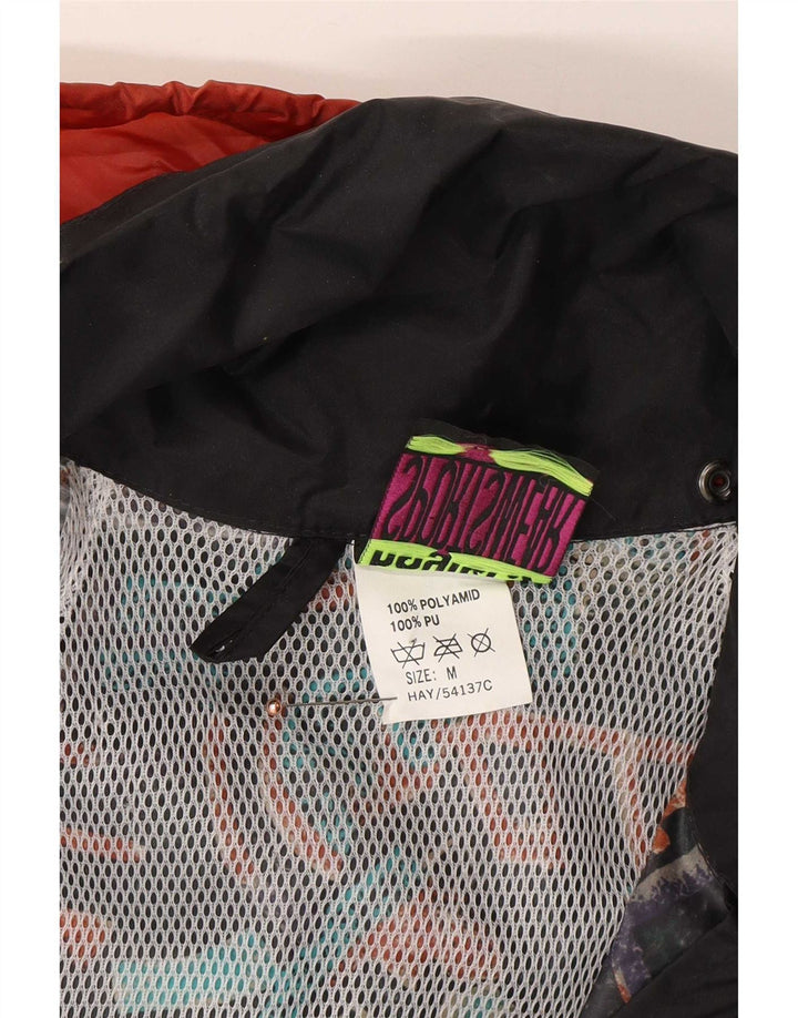 Vintage Mens Hooded Anorak Rain Jacket UK 38 Medium Black Geometric