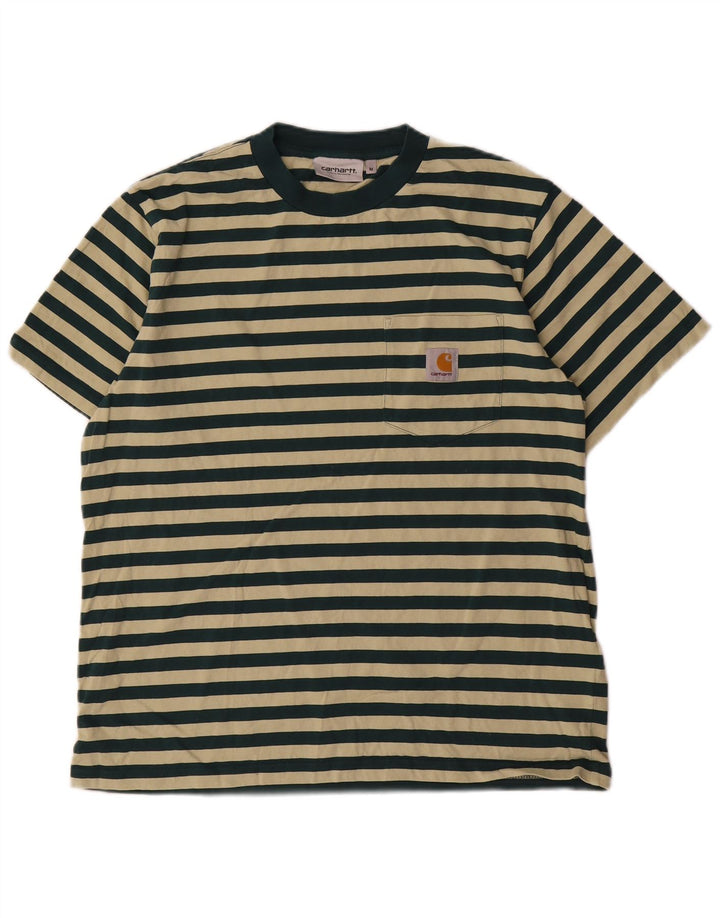 Carhartt Mens T-Shirt Top Medium Green Striped Cotton