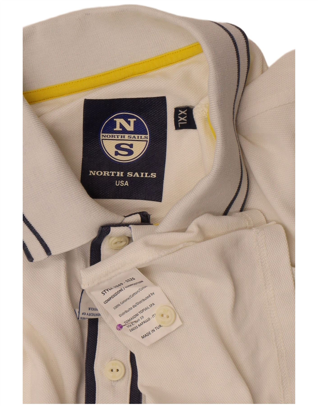 North Sails Mens Polo Shirt 2XL White Striped Cotton