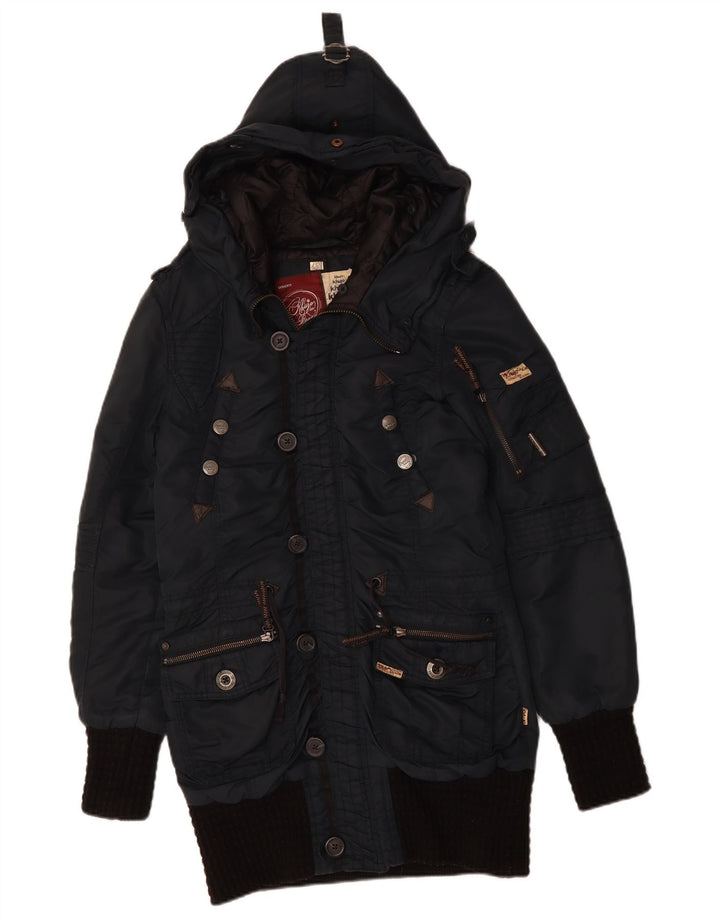 KHUJO Mens Hooded Parka Jacket UK 38 Medium Navy Blue