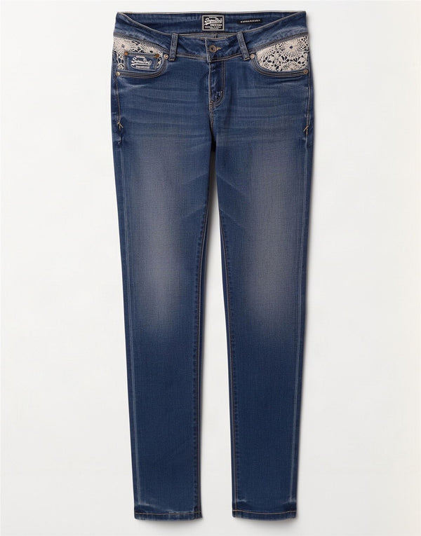 Superdry Vaqueros Súper Ajustados Para Mujer W28 L32 Algodón Floral Azul