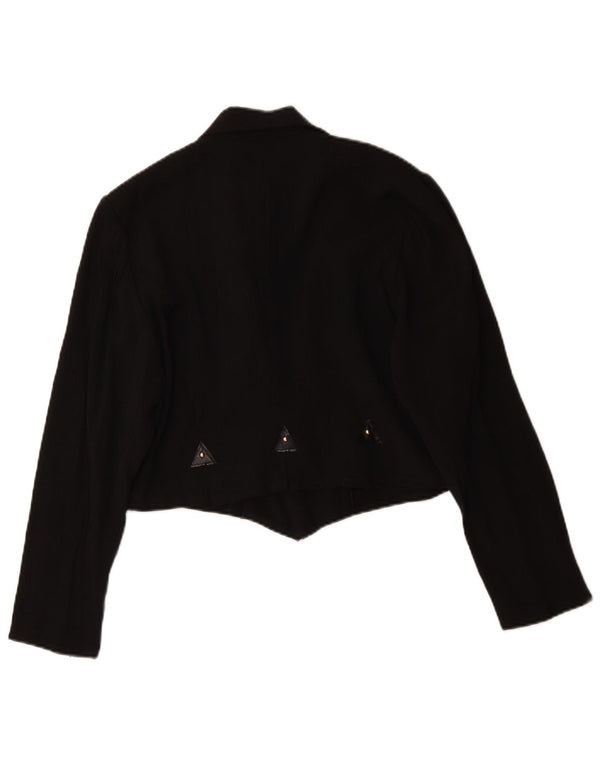 vintage Femmes Crop Double Breasted Blazer Veste UK 16 Grand Noir
