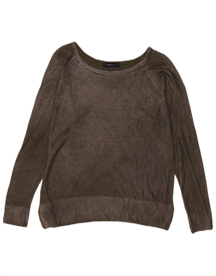 Zara Womens Boat Neck Jumper Sweater UK 14 Medium Khaki