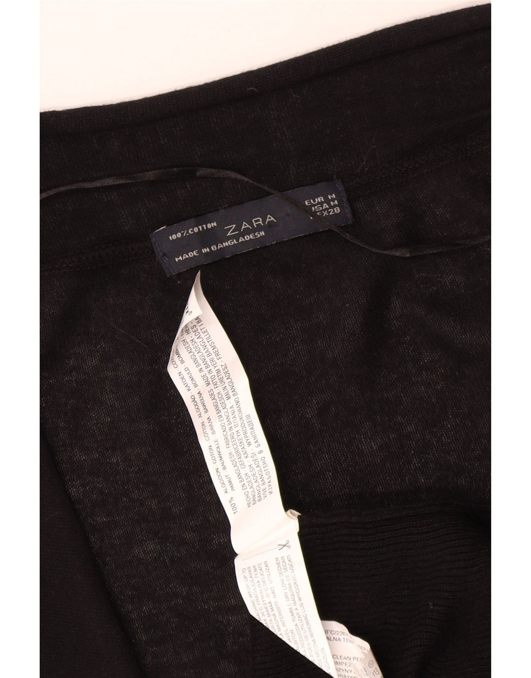 Zara Womens Longline Open Cardigan Sweater UK 12 Medium Black Cotton