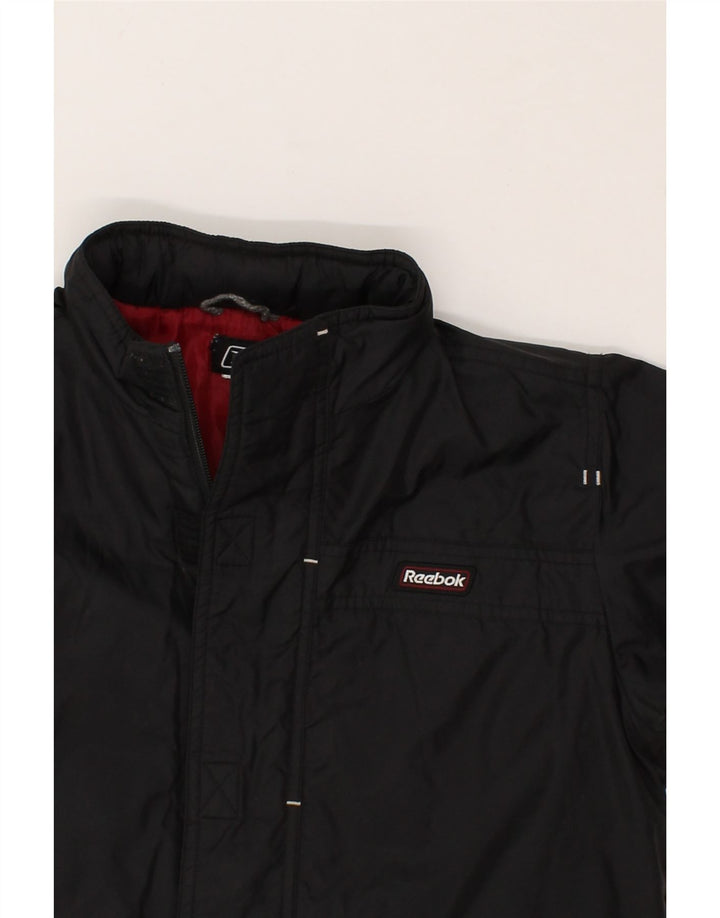 REEBOK Boys Hooded Windbreaker Jacket 10-11 Years Black Vintage Reebok and Second-Hand Reebok from Messina Hembry 
