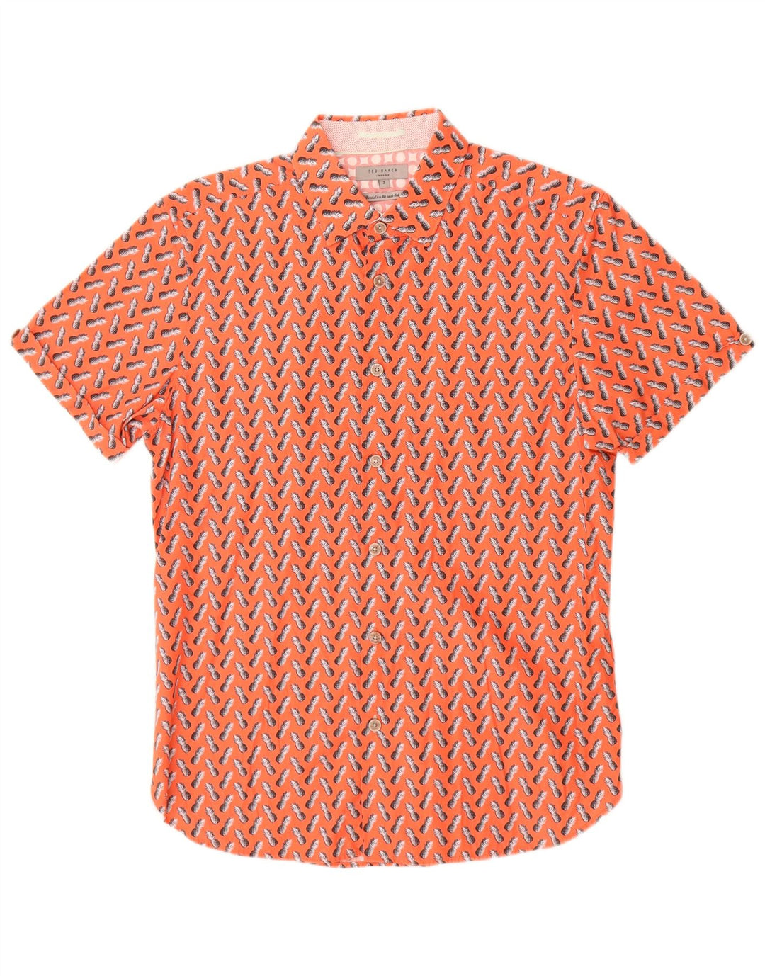 Ted Baker Herre abstrakt mønster kortærmet skjorte størrelse 3 Medium Orange