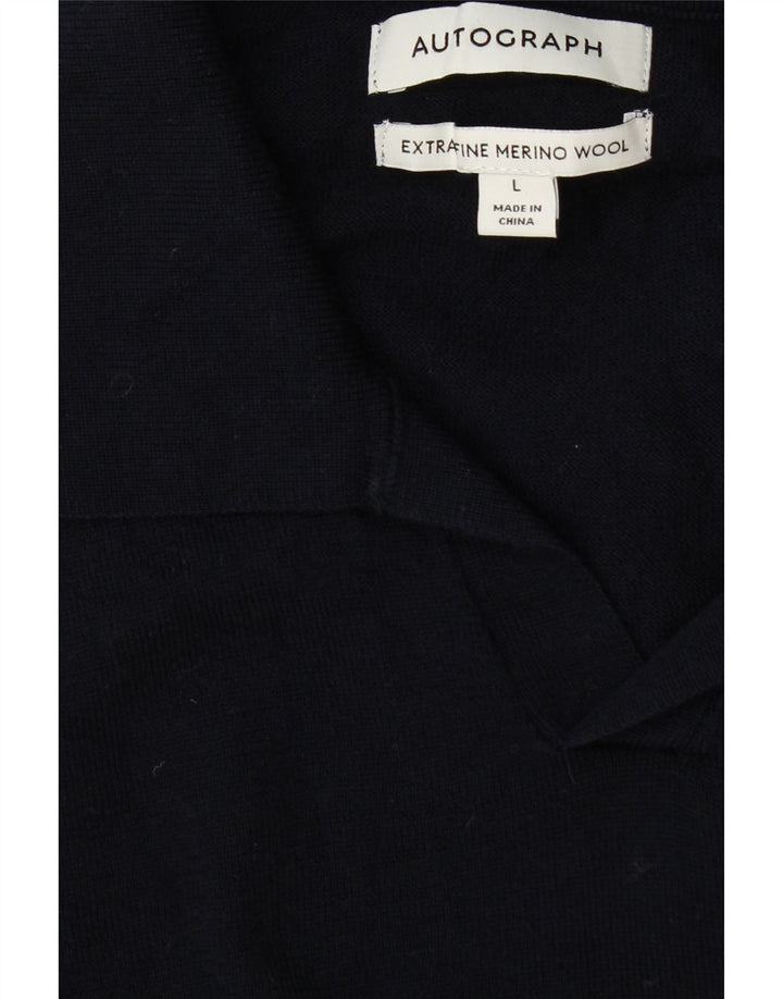 Marks & Spencer Mens Autograph Polo Neck Jumper Sweater Large Navy Blue