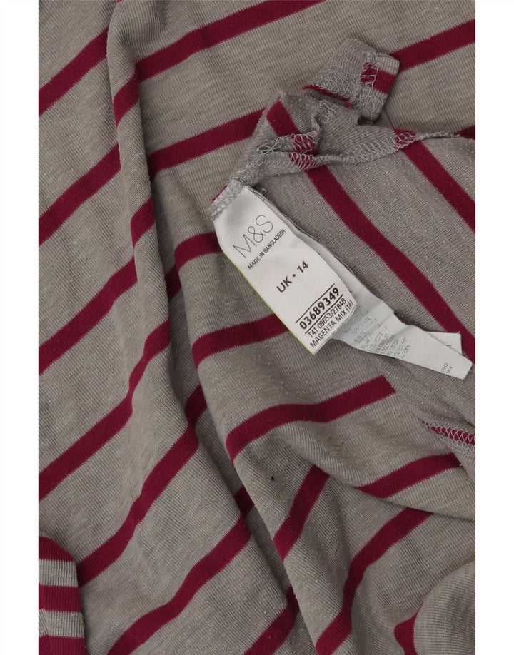 Marks & Spencer Womens T-Shirt Top UK 14 Large Grey Striped Polyester