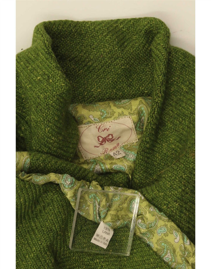 Vintage Womens Front Tie Blazer Jacket IT 42 Medium Green Wool