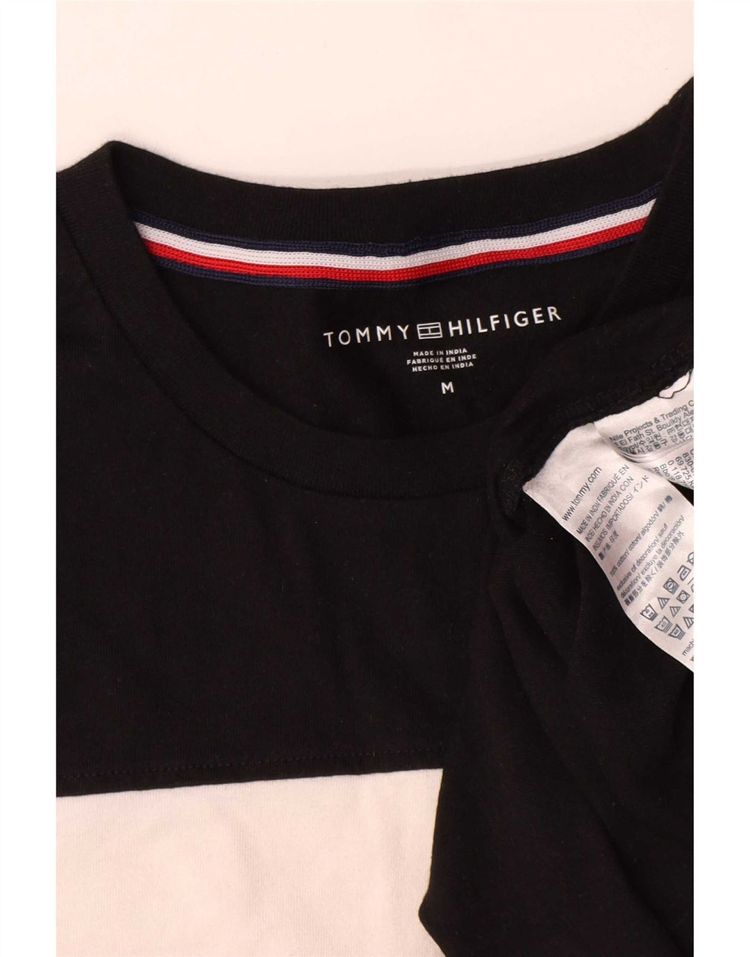Tommy Hilfiger Mens T-Shirt Top Medium Black Colourblock Cotton