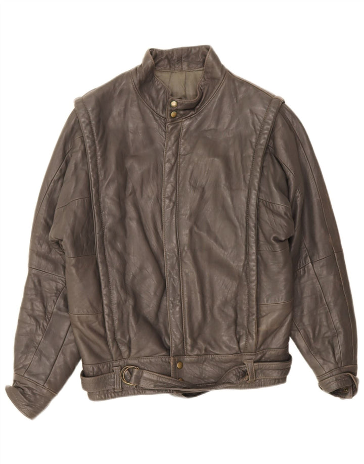 Vintage Herre Loose Fit Læderjakke IT 44 XS Grå Læder