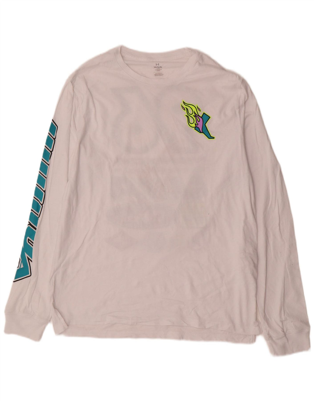 Under Armour Maglietta grafica da uomo a maniche lunghe grande in cotone bianco