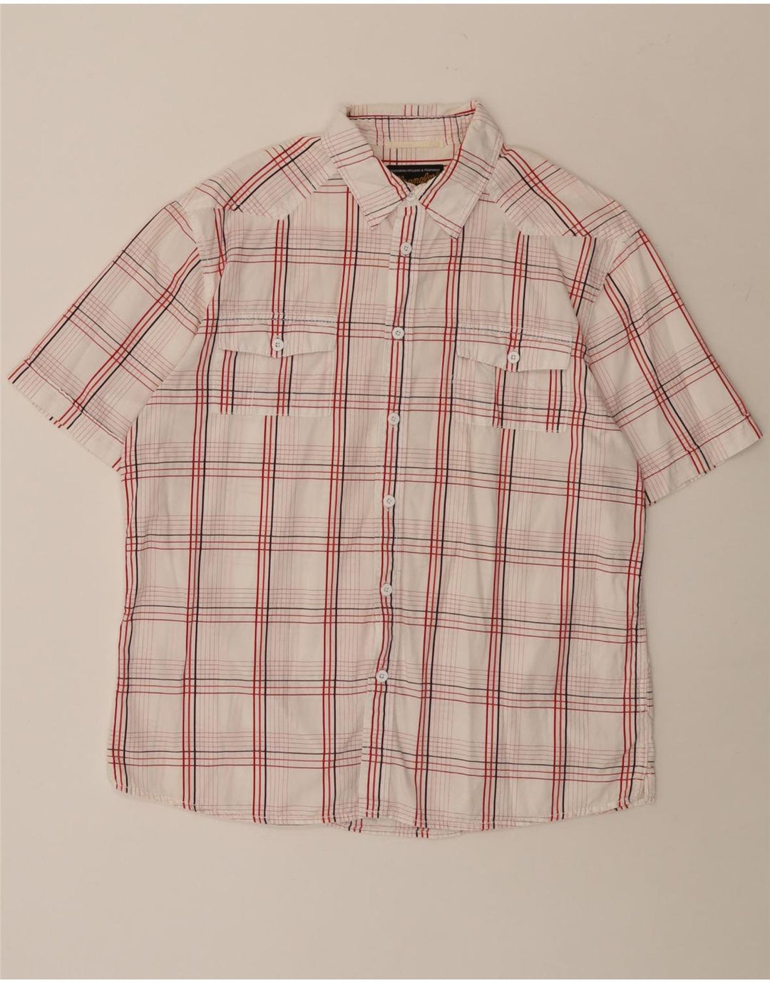 Wrangler Mens Short Sleeve Shirt XL White Check Cotton