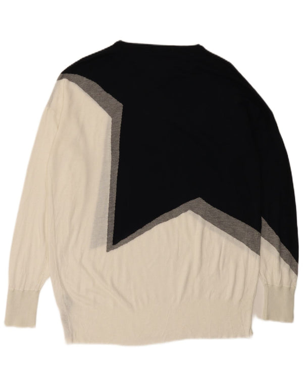 Zara Dame Boat Neck Jumper Sweater UK 16 Large White Colourblock Viscose