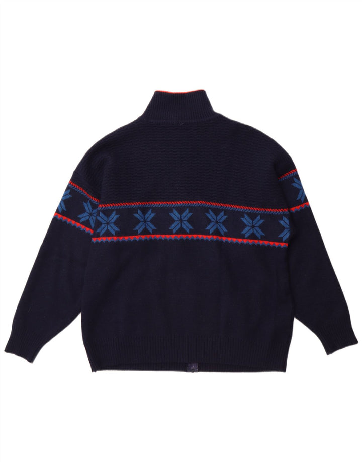Vintage Mens Cardigan Sweater Large Navy Blue Fair Isle