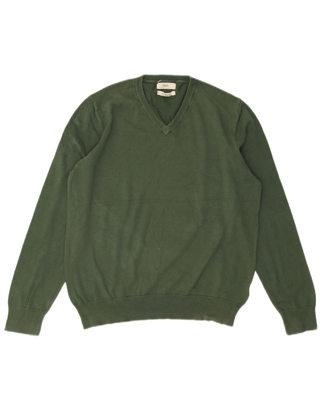 MARKS & SPENCER Herre V-hals sweater Stor grøn bomuld