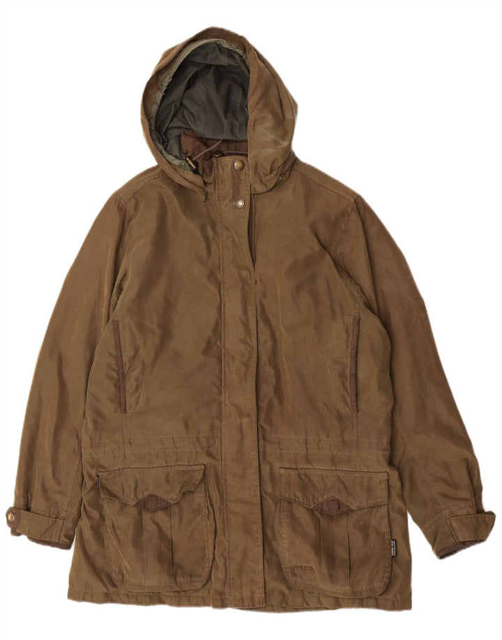 Giacca Parka da donna con cappuccio e zip Musto UK 16 grande poliestere kaki classico