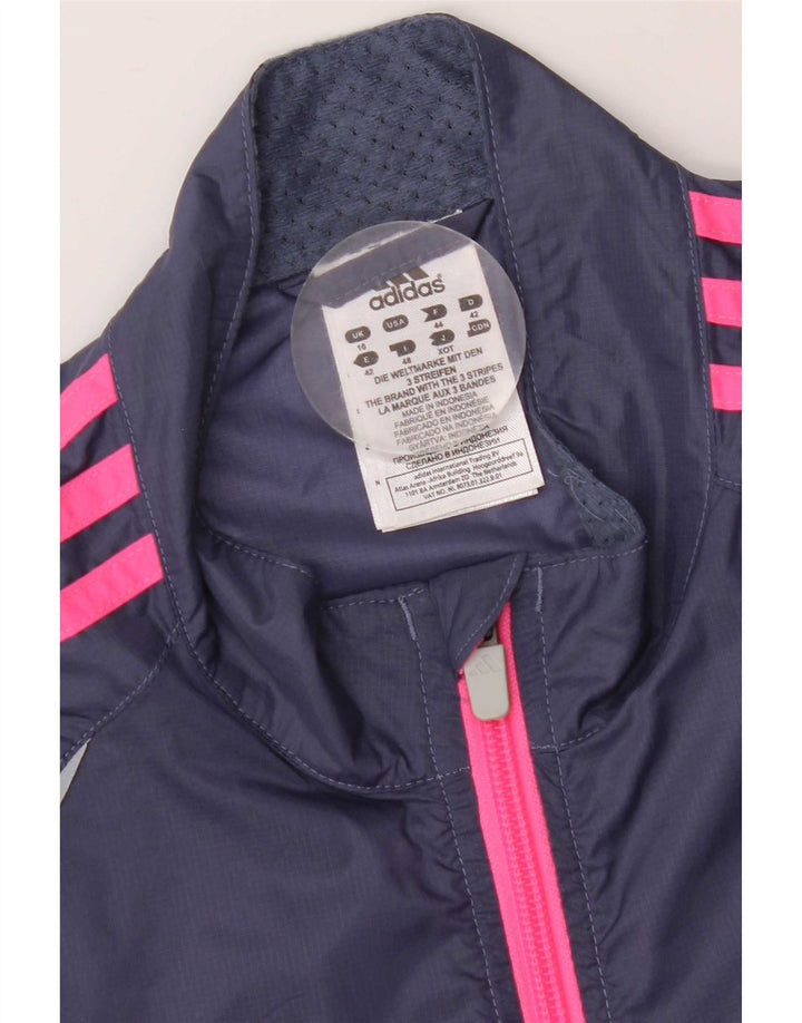 Adidas Womens Tracksuit Top Jacket UK 16 Large Navy Blue Nylon