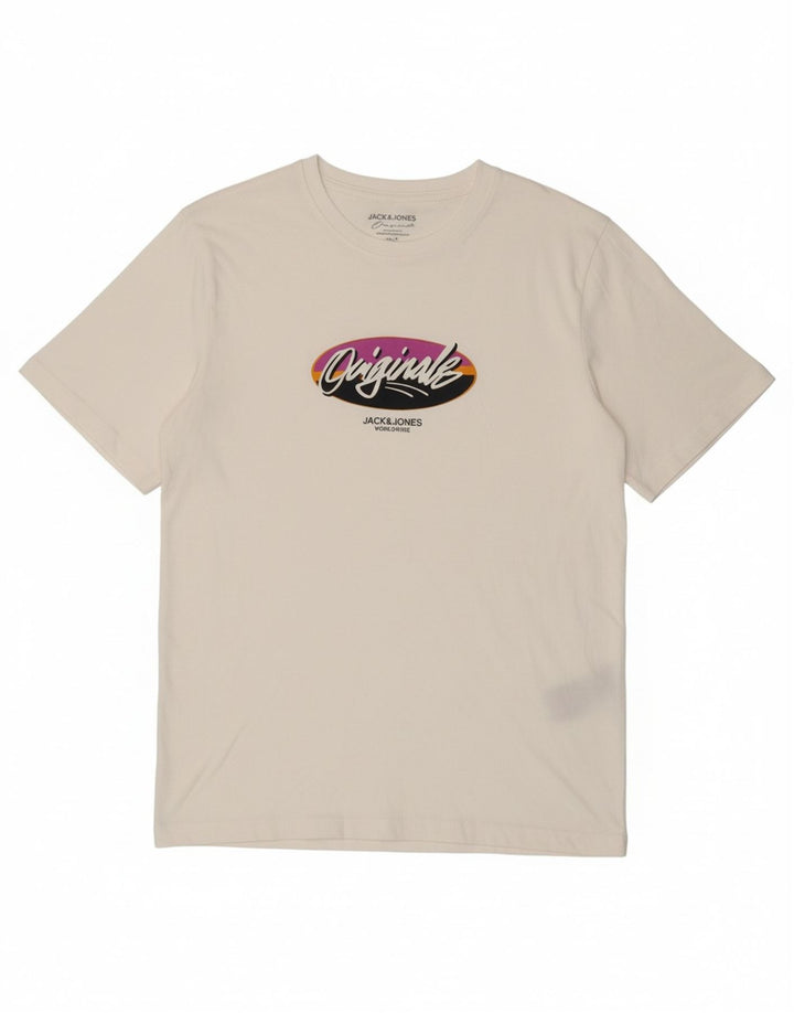JACK & JONES Mens Graphic T-Shirt Top Small White Cotton