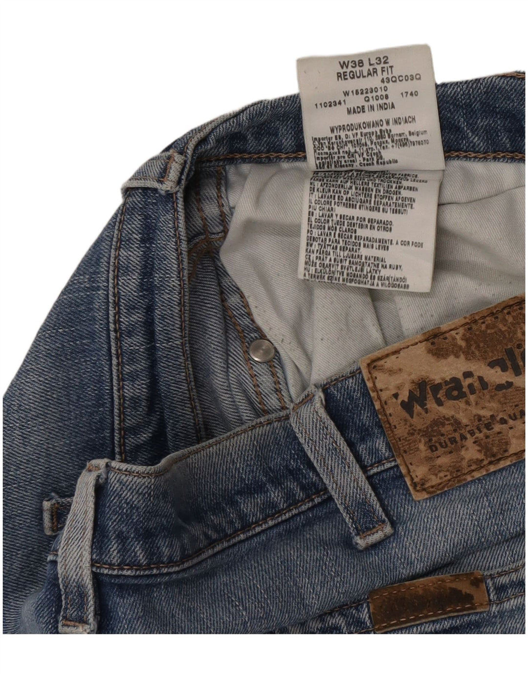 Wrangler Mens Regular Fit Straight Jeans W38 L32 Blue Cotton