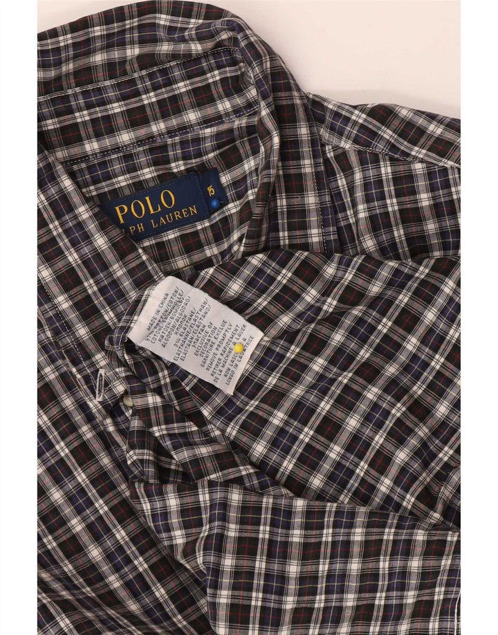 Polo Ralph Lauren Mens Shirt Size 15 Medium Navy Blue Check Cotton