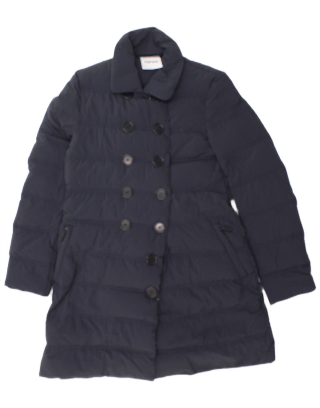 Aspesi Womens Double Breasted Padded Coat UK 10 Small Navy Blue Polyamide