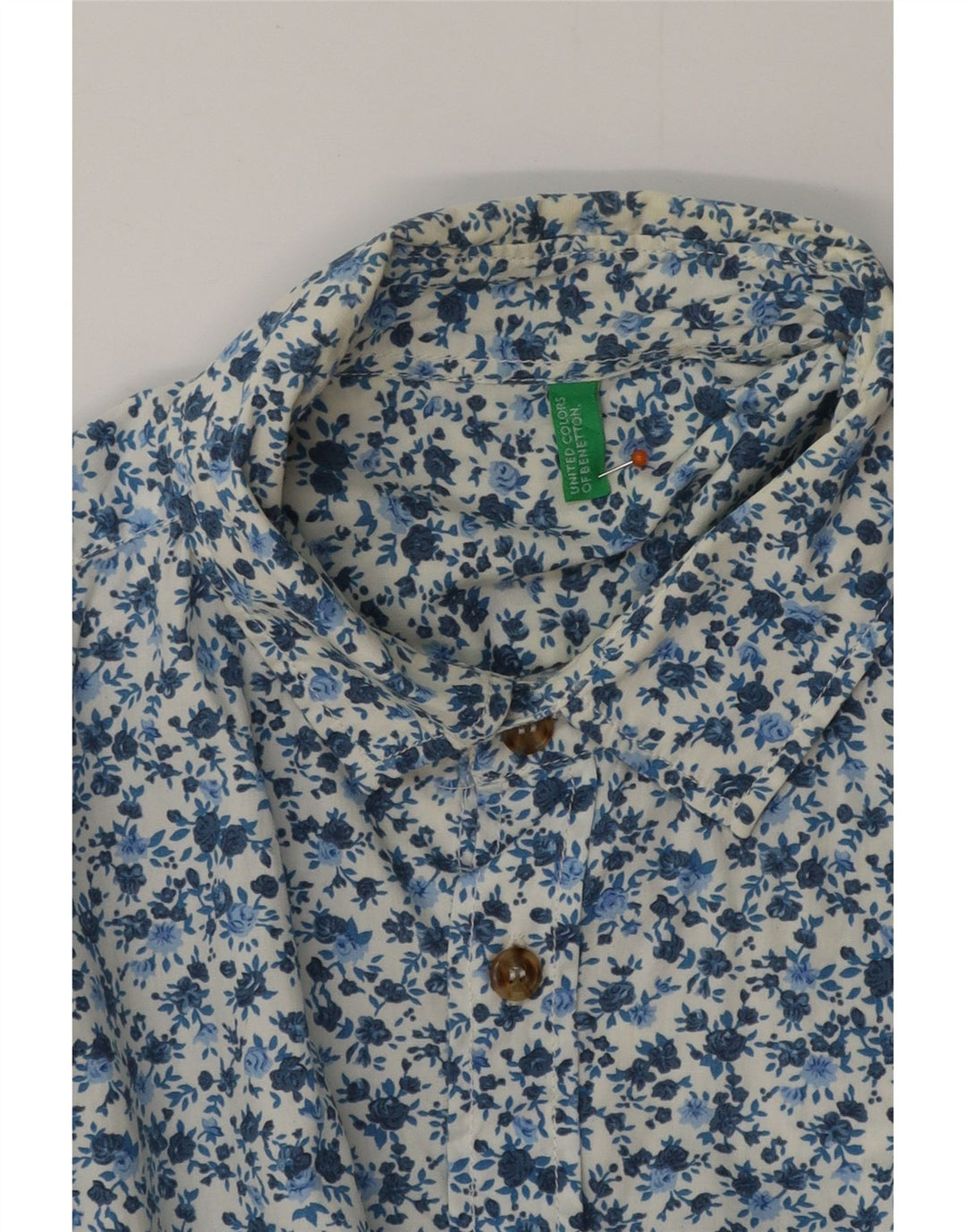 BENETTON Mens Shirt Small Blue Floral
