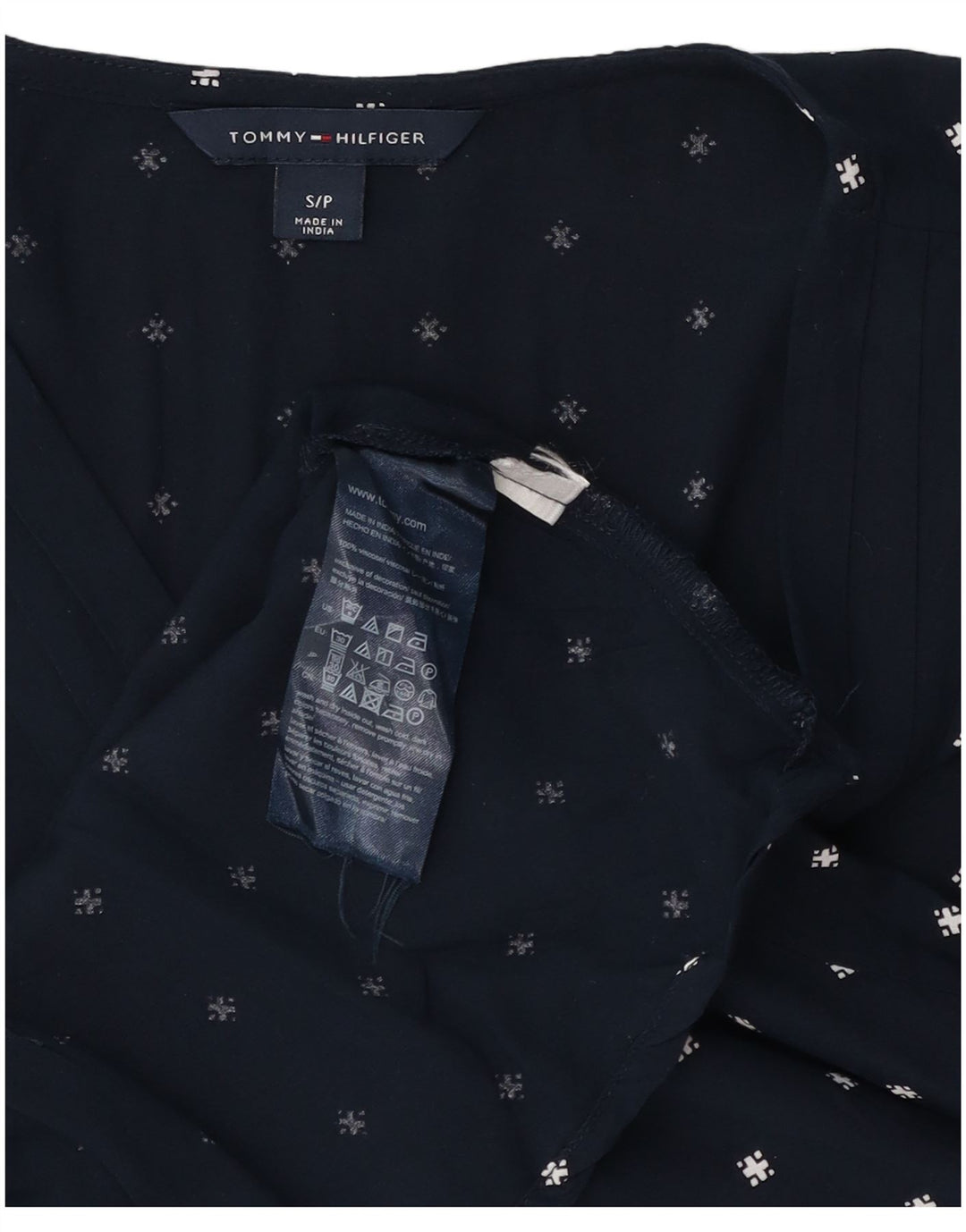 Tommy Hilfiger Damen-Blusenoberteil mit abstraktem Muster, Gr. 10, Marineblau