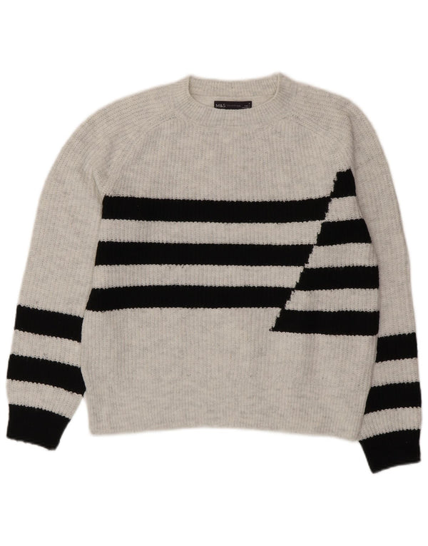 Marks & Spencer Γυναικείο πουλόβερ με λαιμόκοψη UK 10 Small Grey ριγέ