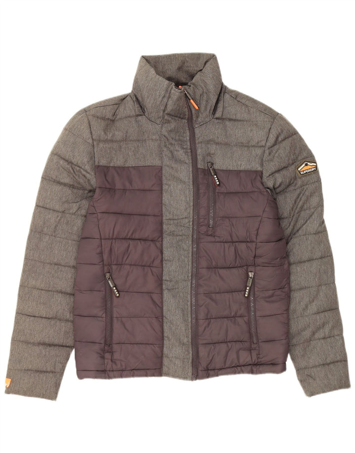 SUPERDRY Mens Padded Jacket UK 36 Small Grey Colourblock Nylon