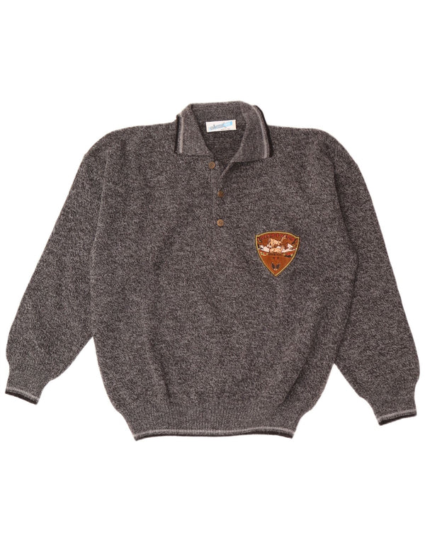 Pulover vintage pentru bărbați cu gât polo mare, acrilic pete gri