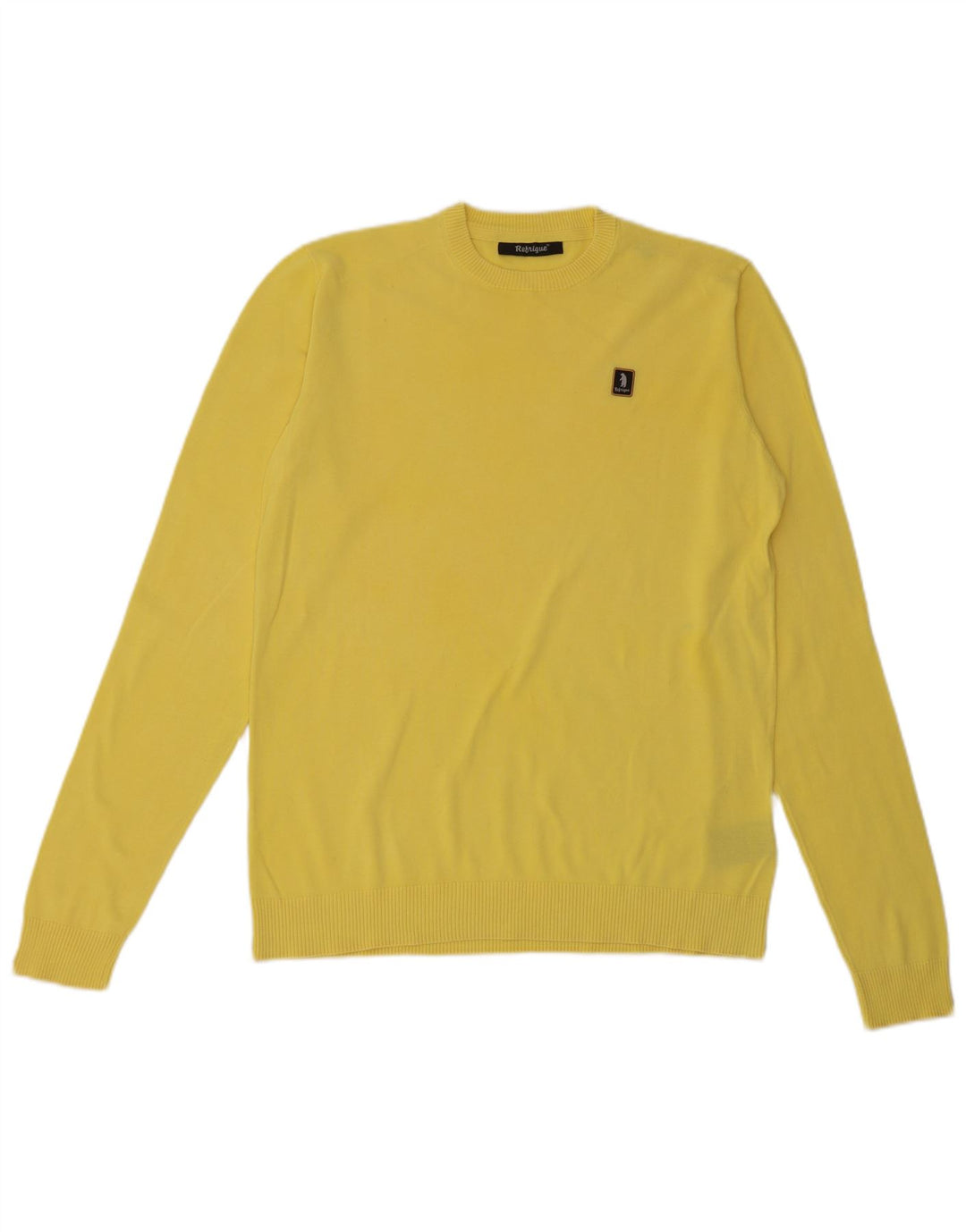 Refrigue Mens Crew Neck Jumper Sweater Medium Yellow Cotton