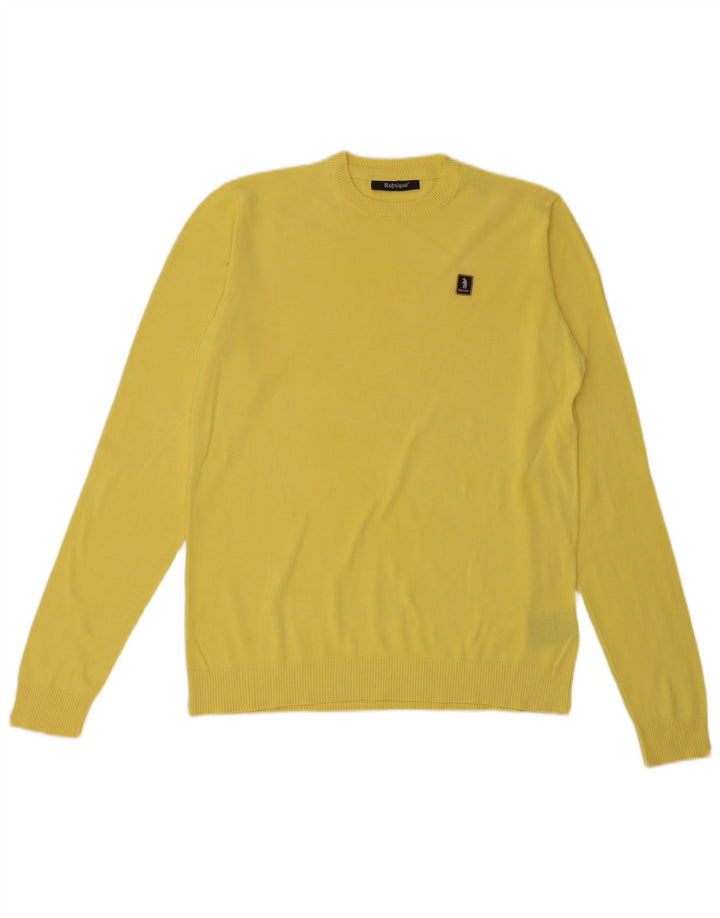 Refrigue Mens Crew Neck Jumper Sweater Medium Yellow Cotton
