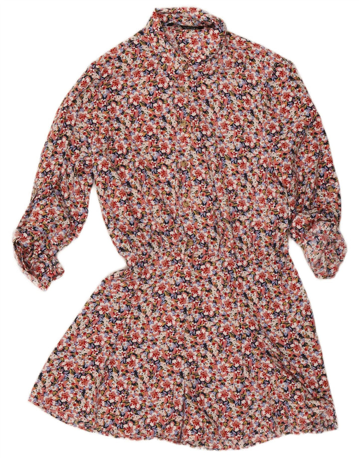 Langärmliger Playsuit für Damen von Zara, UK 10, Größe S, mehrfarbig, Blumenmuster, Polyester