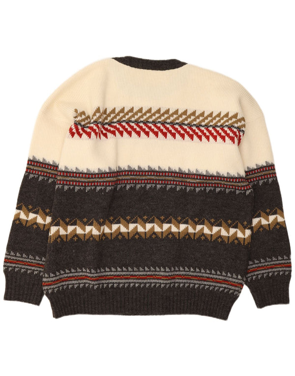 Męski sweter z okrągłym dekoltem w stylu vintage IT 52/54, duży, w kolorze złamanej bieli, geometryczny